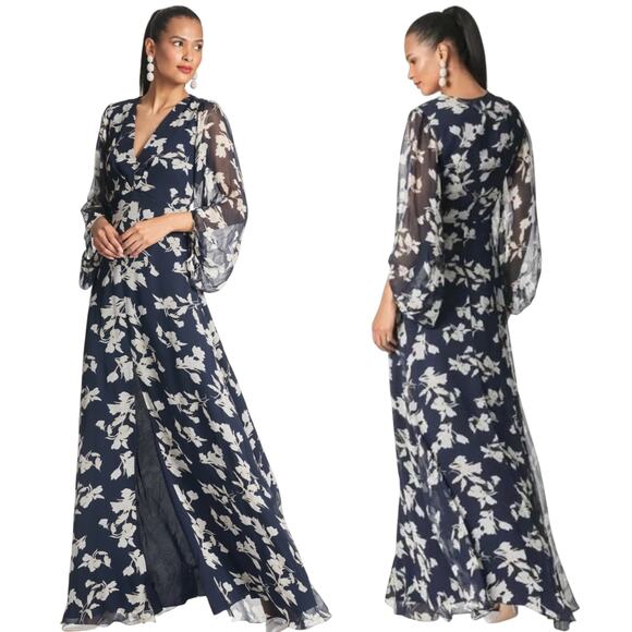 Sachin & Babi Jenny Gown Floral Maxi Dress V Neck Navy Venetia Petal NEW 20W - Picture 2 of 12